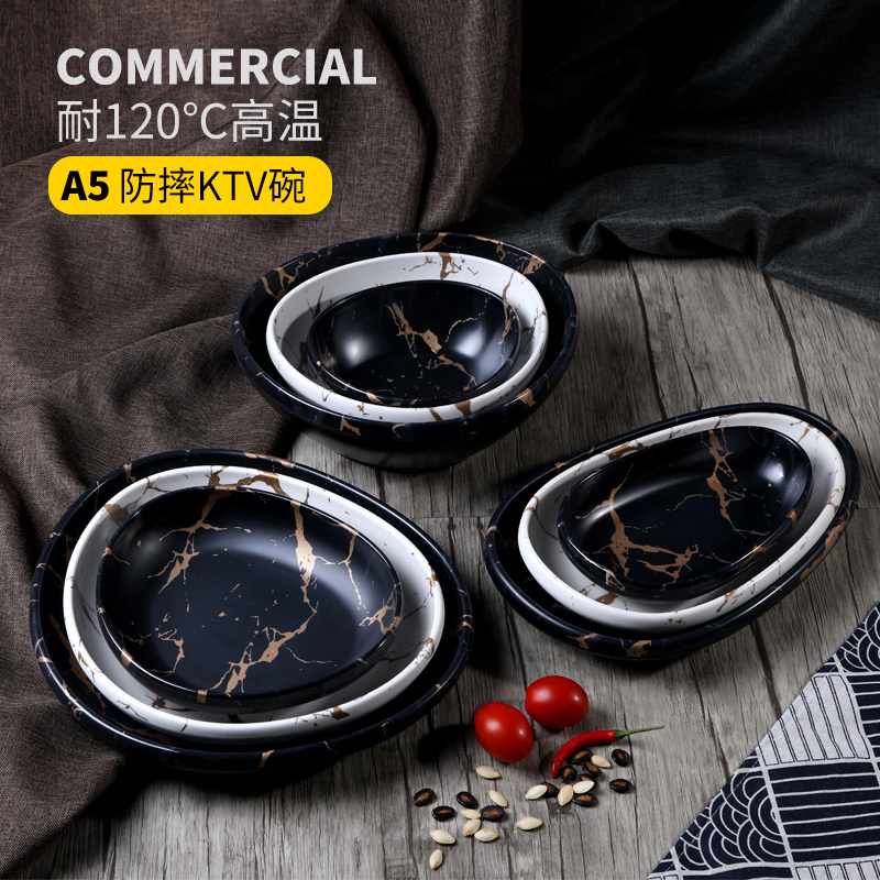 A5 black and white gold imitation porcelain melamine cutlery Western dining tray personality Japanese style creative deep disc small dish small bowl West restaurant plate