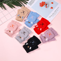 Winter fashionable warm gloves for adult girls bunny half-finger thickened warm gloves