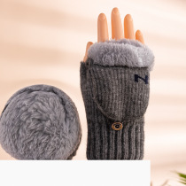 Flip-top gloves for mens winter riding motorcycle trendy students windproof cold-proof warm and velvet thickened half-hand knitted
