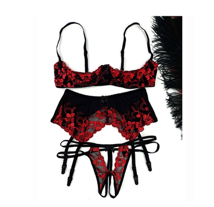 Sexy ngực hỗ trợ thép tấm áo ngực đặt Lucy mở eo tráng garter hộp đêm thu thập cám dỗ đồ lót ba mảnh