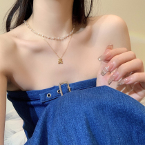 Summer beaded double bear necklace female 2021 New light luxury niche design sense choker accessories neck chain