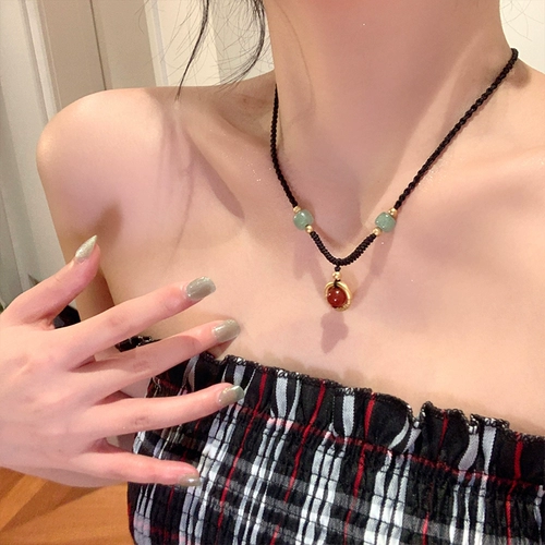 Ониксовый защитный амулет, пряжка, ожерелье, изысканный аксессуар, цепочка до ключиц, китайский стиль, легкий роскошный стиль, изысканный стиль