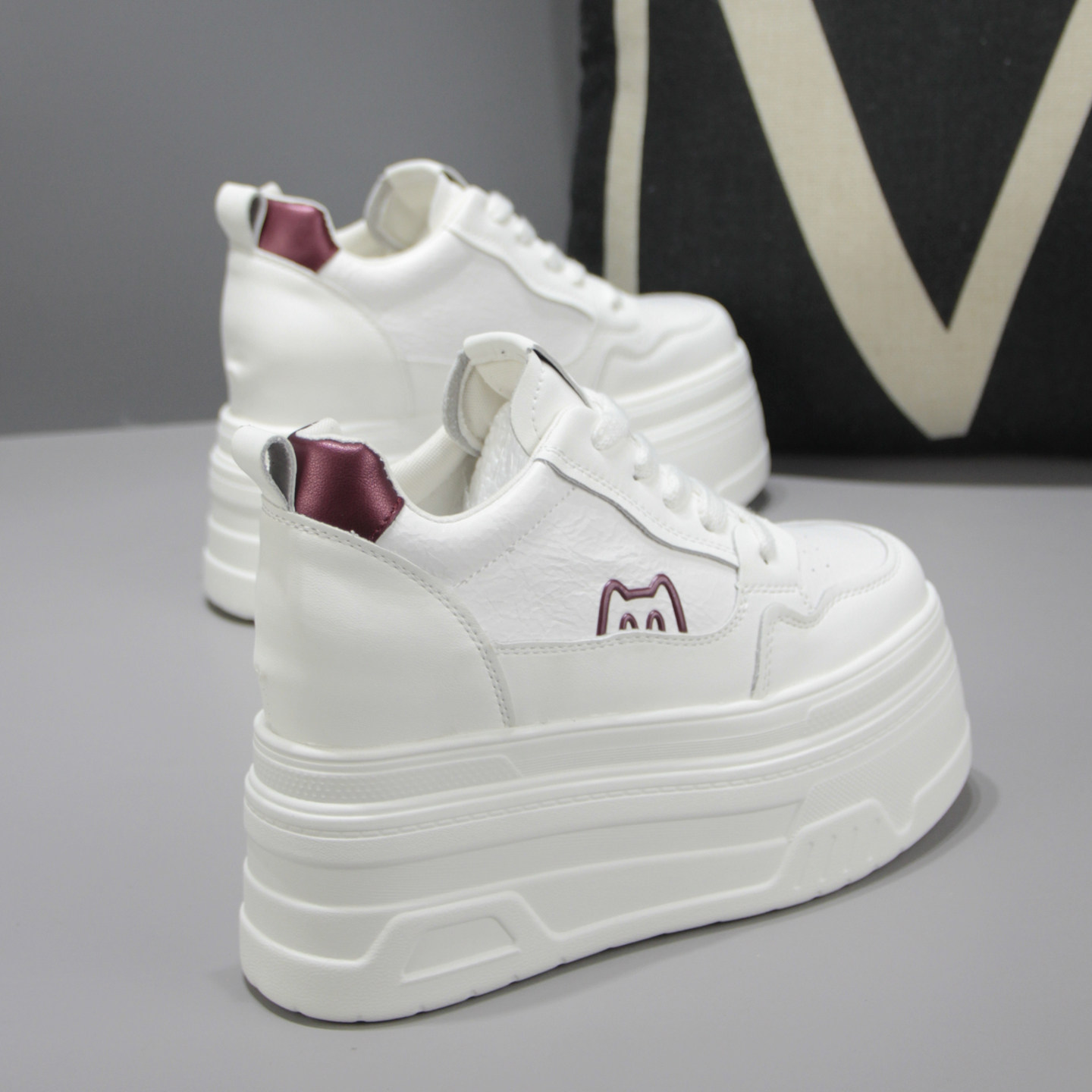 15cm Women's Height-Increasing White Sneakers, Genuine Leather, Thick Sole, Casual, Versatile, 12cm Ultra-High Heel, Spring and Autumn Style Women's Shoes
