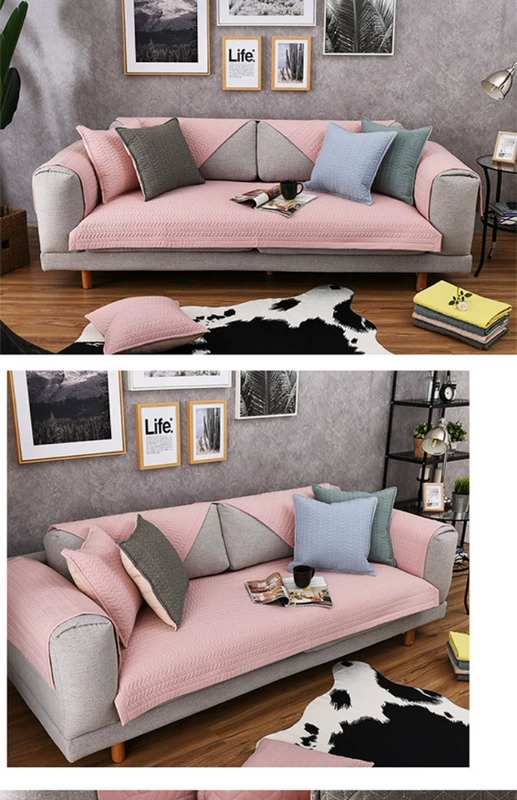 Sofa đệm đơn giản hiện đại vải cotton chống trượt Đệm kết hợp Bắc Âu bao gồm tất cả bốn mùa phổ quát sofa bìa khăn - Ghế đệm / đệm Sofa nệm để ghế gỗ