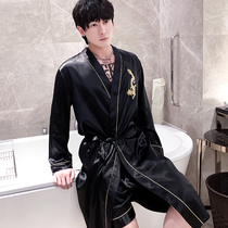 Summer thin ice silk men's pajamas casual suit nightgown with shorts bathrobe printing domineering household clothing spring
