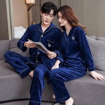 Couple autumn winter suit Han version Sea island suede double face suede long sleeve plus suede thickened coral suede warm home clothes