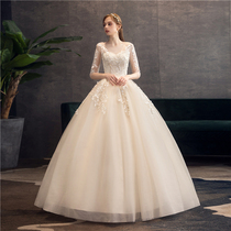 Main wedding dress 2021 new bride Qi luxury forest department thin super fairy simple light champagne color one shoulder