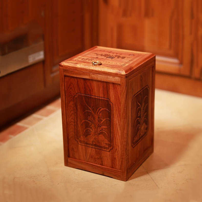 Redwood Trash Can, Wooden Indoor Household Use, Burmese Rosewood Solid Wood Tea Residue Bin, Wooden with Lid, New Chinese Classical Style