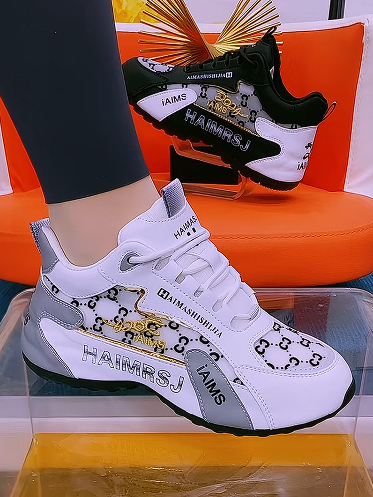 Genuine Leather Women's Shoes 2025 Summer New Versatile Mesh Breathable Dad Shoes Sports Casual Shoes Red Dance Shoes for Women