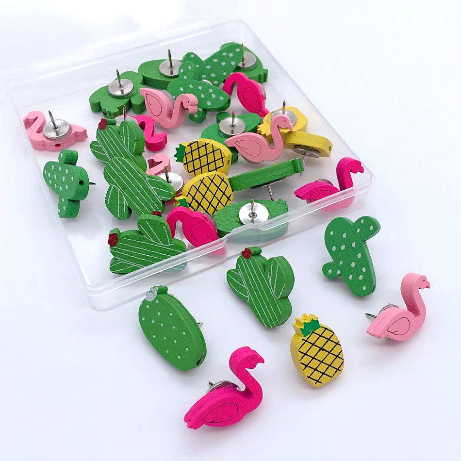 Factory direct creative office cork fixed wooden cactus flamingo pineapple pin I-shaped nail wall nail