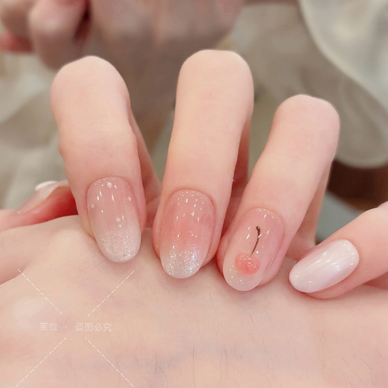 Mo Zai Original【Cherry Little Mi】Purely Handmade Wearable Nails Short Style Nail Art New Hand-Painted Gradient Nail Art 0030