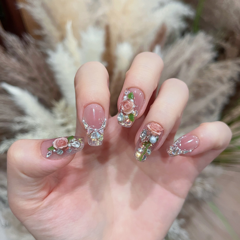 Mozai Original [Symphony Rose] Handmade Wearable Nails Short Style Manicure New High-End Elegant Manicure 0023