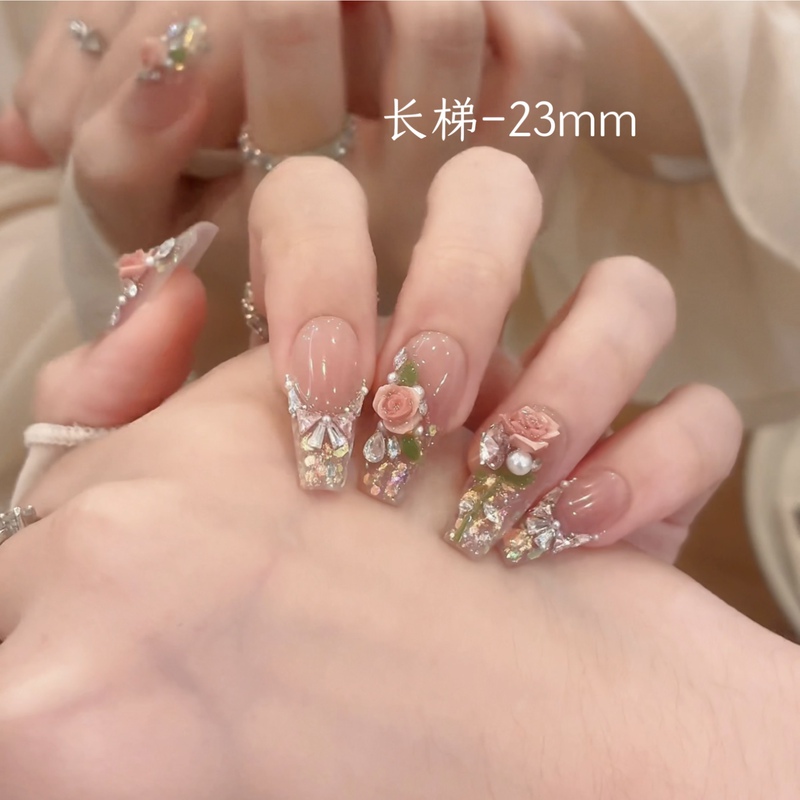 Mo Zai Original【Symphony Rose】Purely Handmade Wearable Nails Short Style Nail Art New High-End Elegant Nail Art 0028 Mo Zai Original【Symphony Rose】Purely Handmade Wearable Nails Short Style Nail Art New High-End Elegant Nail Art 0028