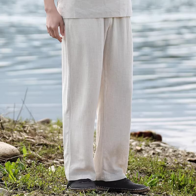 Kuraishi Kazuki Linen Pants for Men, Summer Loose-Fitting Long Pants, Casual Slim-Fit Tapered Thin Cotton-Linen Straight-Leg Pants