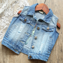 2020 spring summer Autumn Children princess vest European and American casual denim vest Girls embroidery butterfly vest baby horse