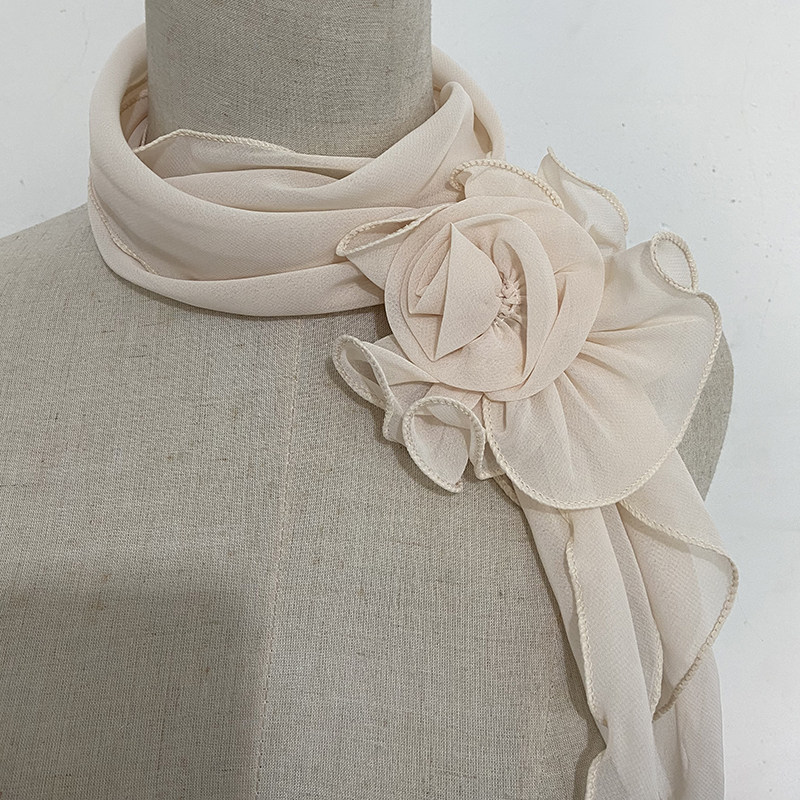Jane Love Silk Long Lantern Flower Scarf for Women, Apricot Color, Small Long Stripe, Decorative Scarf, Solid Color, Thin and Narrow, Vintage Style.