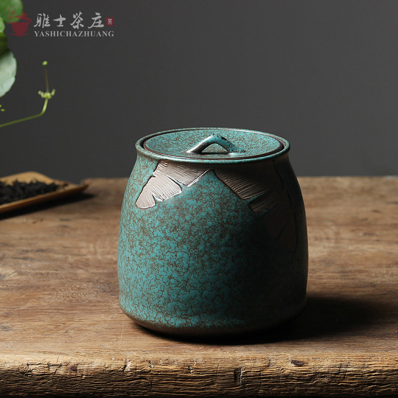 Japanese Coarse Pottery Tea Pot Creative Hand-printed Ceramic Tea Storage Pu 'er Sealed Awakening Tea Pot Kiln to Tea Warehouse