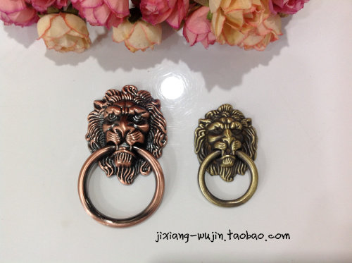 Antique hanging Laguna bronze European-style tea house Tibetan drawers cabinet door handle stone tea tray decorated with lion's head 002