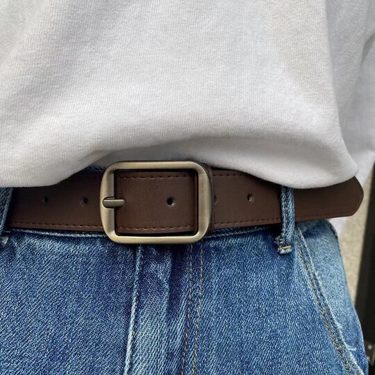 High-End Coffee-Colored Genuine Leather Women's Belt for Jeans, 2025 New Fashion Wide Belt Trendy Belt