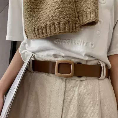 Brown leather wide belt Women summer decoration simple Joker pants belt women ins tide with suit jeans