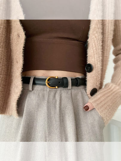 Classic Horseshoe Buckle Black Women's Belt, 2025 New Fashion High-End Belt for Women, Suitable for Jeans