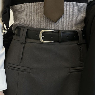 2025 New Black Genuine Leather Belt for Women, Designer Niche Versatile Retro No-Punch Buckle Wide Belt for Ladies