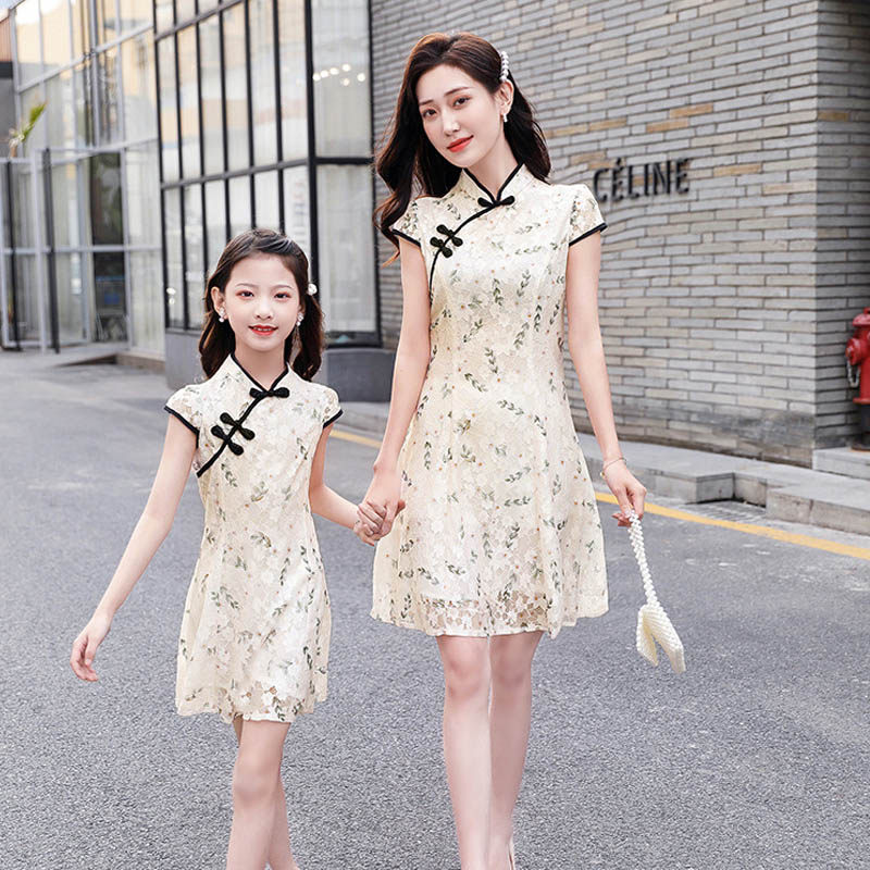 Parent-child cheongsam improved dress ethnic style mother and daughter dress small summer 2020 new trendy temperament Western style