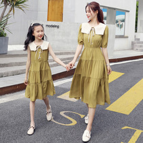 Net red pro dress 2021 new wave Mother dress Dress Foreign Air Beach Summer Doll collar Korean version sweet and trendy