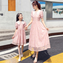Mother woman dress dress with dress Summer lace over knee length dress 2021 new foreign air thin temperament to receive lace lace lace