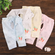 Newborn baby boy thin section open crotch pants male and female baby Summer foreign air cool and anti-mosquito pants newborns adjustable pants