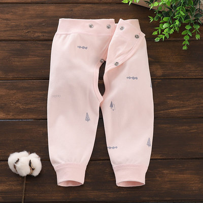 单层纯棉开裆裤新生婴儿可调节腰无骨长裤