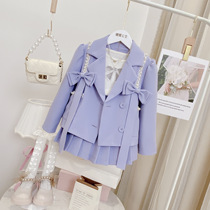 Girls temperament butterfly - bow pearl set 2022 spring dress new childhood suit two - piece sets
