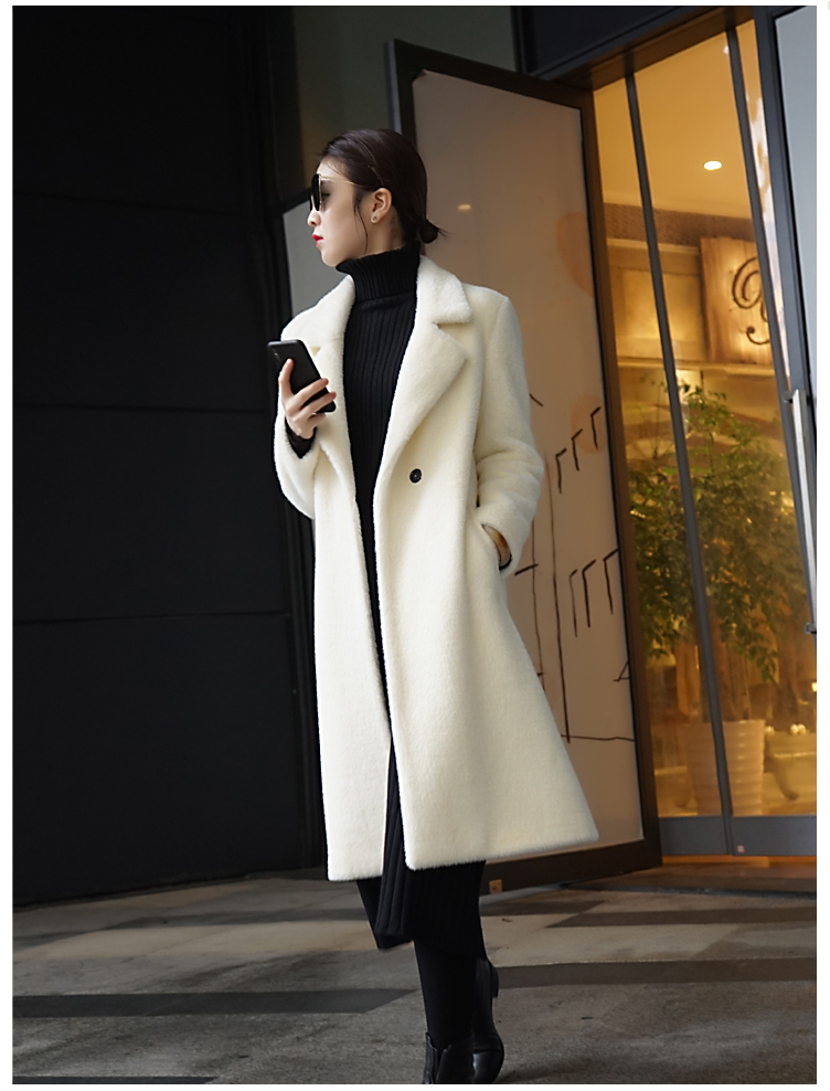 Áo dài 2019 mới giả lông nhung vàng chồn Áo khoác len trắng mỏng nữ mùa đông dày nhỏ nam - Accentuated eo áo áo dạ choàng nữ dáng dài
