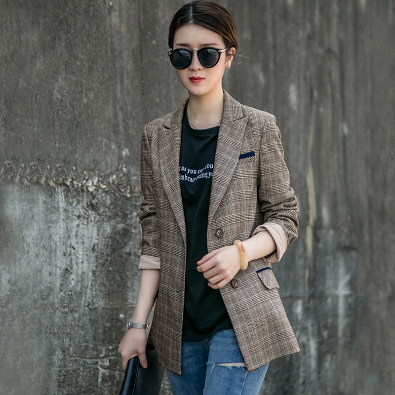 Áo khoác kẻ sọc phụ nữ ngắn 2020 mùa xuân và mùa thu mới Hàn Quốc retro phong cách Anh mỏng phù hợp với phụ nữ áo khoác phụ nữ - Business Suit