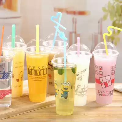 Disposable plastic cup milk tea cup 500 net red 90 caliber 700ml transparent juice beverage cup with lid customization