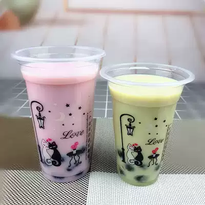 Disposable milk tea cup plastic cup soymilk cup porridge cup juice drink cup 600 Happy Cat 450ml custom