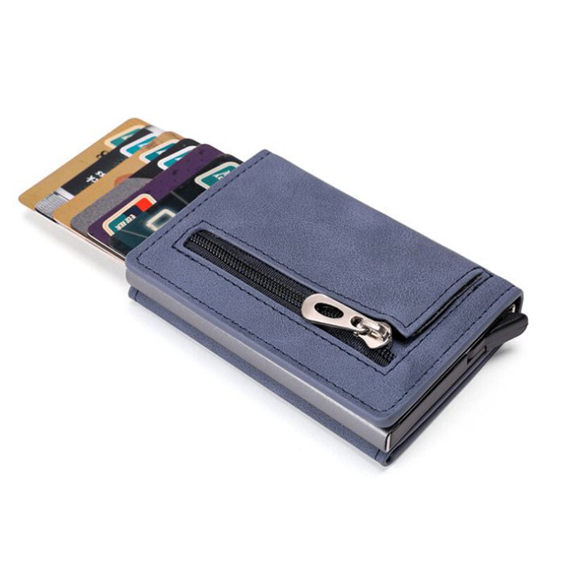 Rfid Metal Credit Card Box Magnetic Buckle Wallet Young Men and Women Business Short Card Holder Multi-Functional Zipper Small Wallet