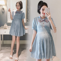 Pregnant woman Xiaoxiang Wind suit Two sets of netred dress for summer dress with ocean qi gestation Pregnant Woman With Spicy Mother Tide Summer Dress