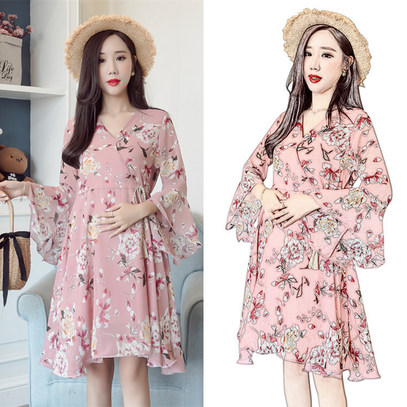 Pregnant women skirt summer fashion model 2021 new 18-25 years old spring dress pregnancy 3-9 months chiffon dress