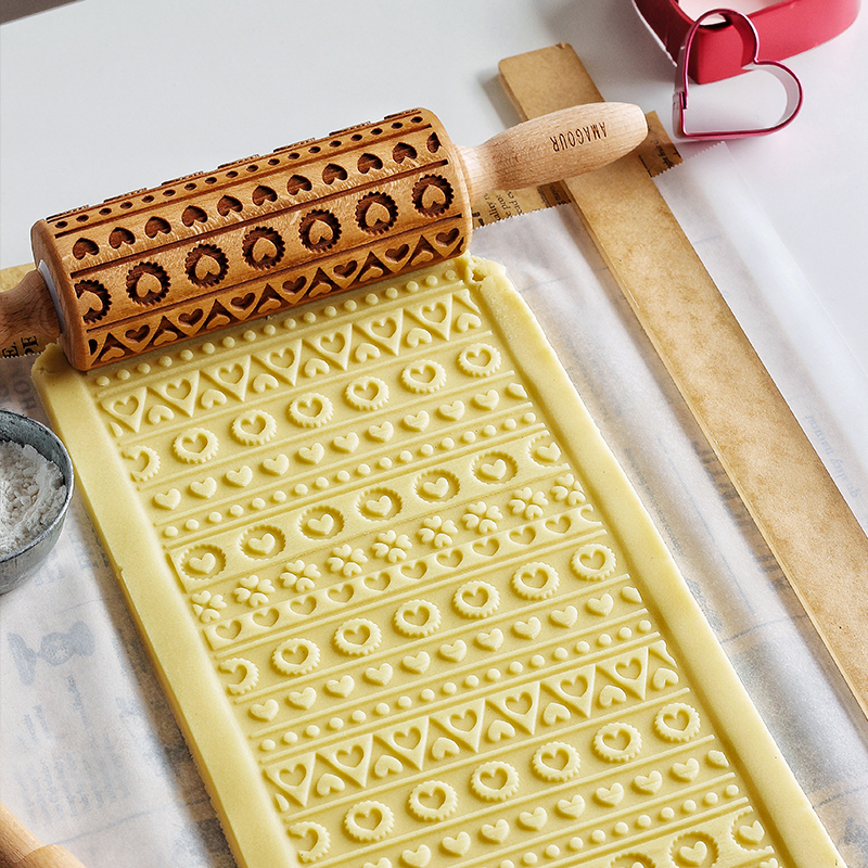 Amagour Valentine's Day Care Press Crack Dry Sugar Wood Printing Rod