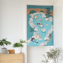 Inexplici MEWJI original kitty plug-in painting Japanese style cotton linen curtain cloth art partition wind water curtain free of punch five