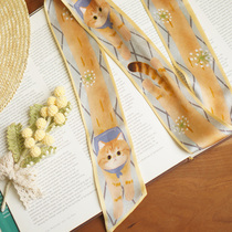 MEWJI INEXPLICABLE ORIGINAL KITTY CUTE PRINTED TRUE SILK LONG STYLE RETRO HAIR WITH SILK SCARF 7 SUNSET GIFT GIFT BOX