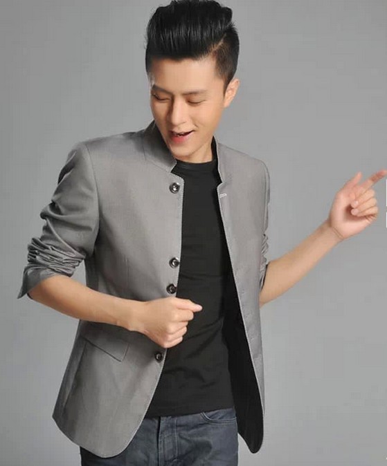 Nam phong cách đứng cổ áo Slim áo khoác đen áo cưới kinh doanh bình thường trang phục dân tộc áo dân tộc