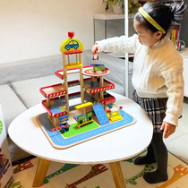 Wooden large childrens house three-dimensional multi-storey city underground car parking lot toy building garage set