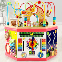 Early education multifunctional hexahedral educational toy treasure chest 1-2 years old children large baby beaded beaded baby