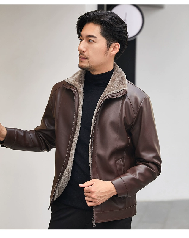 Mùa thu và mùa đông nam da pu cộng với nhung dày lông mới một chiếc áo rộng kích cỡ lớn giản dị kinh doanh cha áo khoác hoodie nam