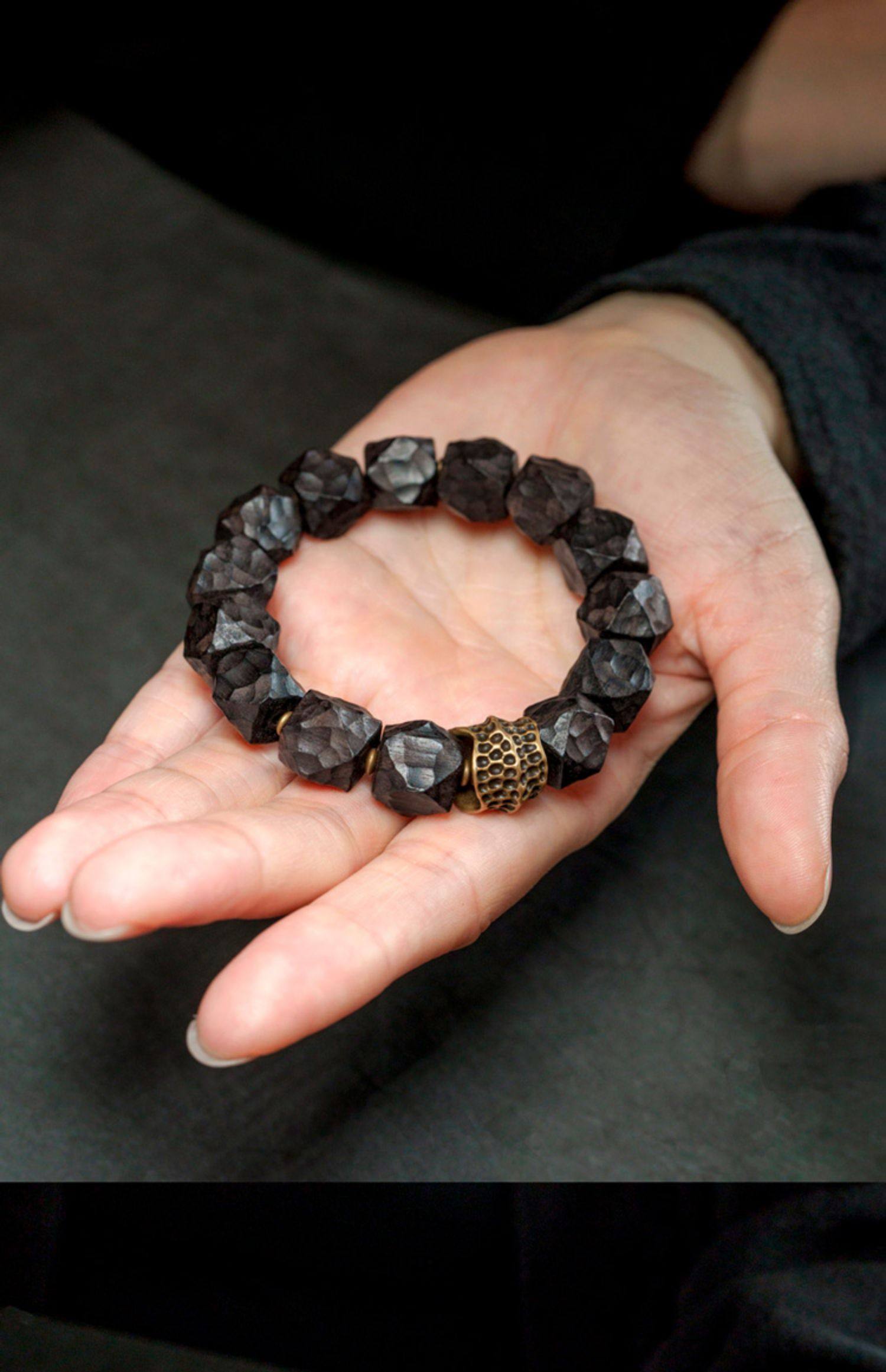 天然石ブレスレット 12mm ビーズ 黒檀×天然石デザイン 重厚感 メンズ レディース兼用 ユニセックスアクセサリー