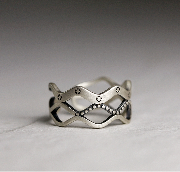 Nhẫn bạc 925 cổ điển nhiều lớp nguyên bản sao nhỏ cá tính hợp thời trang nữ nhẫn rộng ngón trỏ nhẫn nhẫn nam - Nhẫn