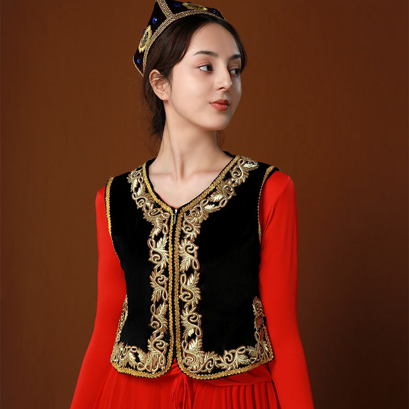 Ethnic Style Vest Xinjiang Dance Costume Women's Outerwear Uyghur Vest Gold Velvet Jacket Square Dance Waistcoat Ethnic Style Vest Xinjiang Dance Costume Women's Outerwear Uyghur Vest Gold Velvet Jacket Square Dance Waistcoat