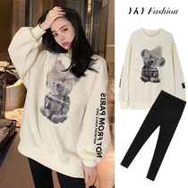 Pregnant womens autumn clothing suit stylish style net red ocean gas loose blouse sweatshirt out for less than two sets of autumn and winter